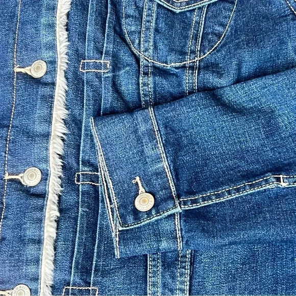 Old Navy Womens Size XL Sherpa Lined Jean Trucker Jacket Cotton Stretch Denim - Picture 7 of 14